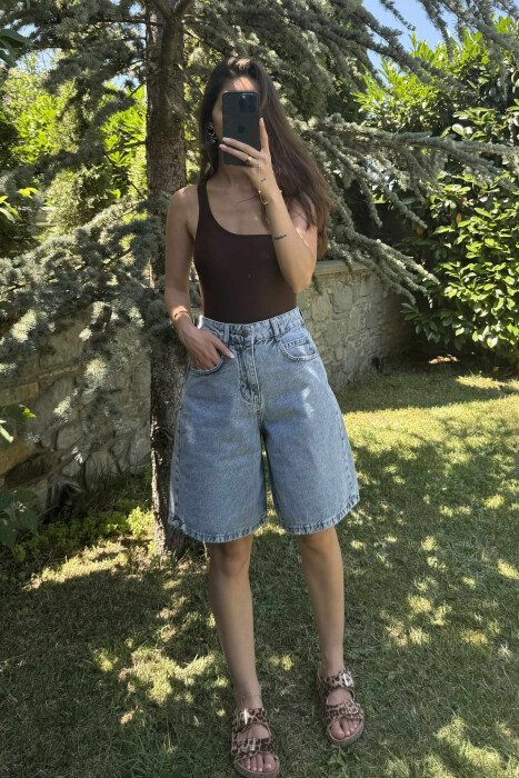 BACK BELT DETAIL SIMPLE WOMEN SHORTS LIGHTBLUE/BZ - 3
