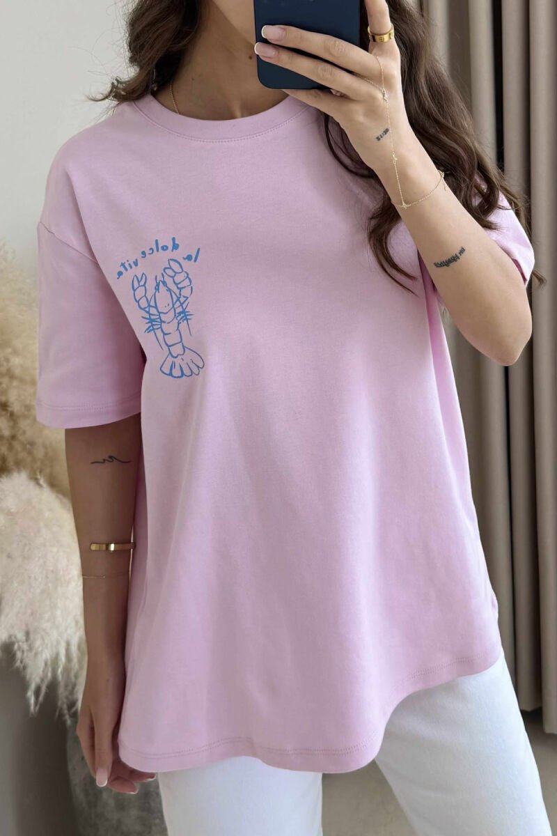 BACK DESIGN AND FRONT IMAGE WOMEN T-SHIRT PINK/ROZE - 3