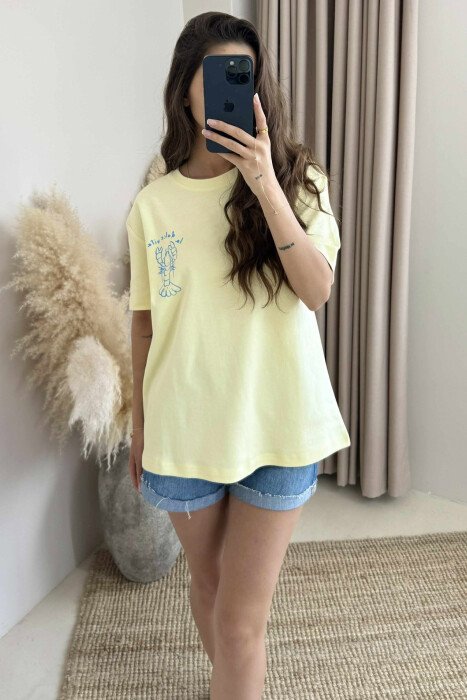 BACK DESIGN AND FRONT IMAGE WOMEN T-SHIRT YELLOW/E VERDHE - 2