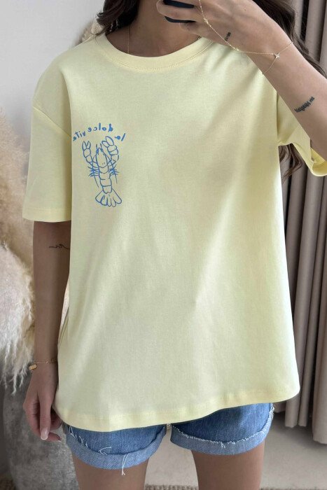 BACK DESIGN AND FRONT IMAGE WOMEN T-SHIRT YELLOW/E VERDHE - 4