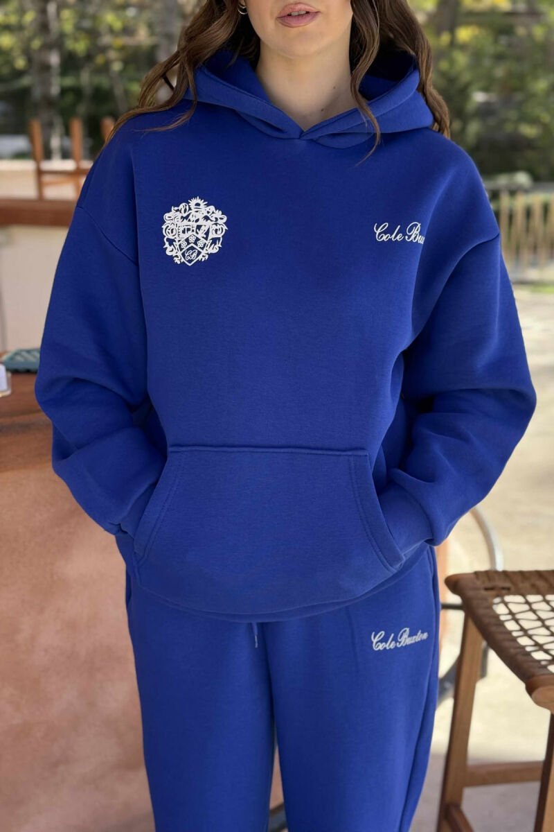 BACK DESIGN FLUFFY HOODIE+ SWEATPANTS WOMEN SET BLUE/BLU - 4