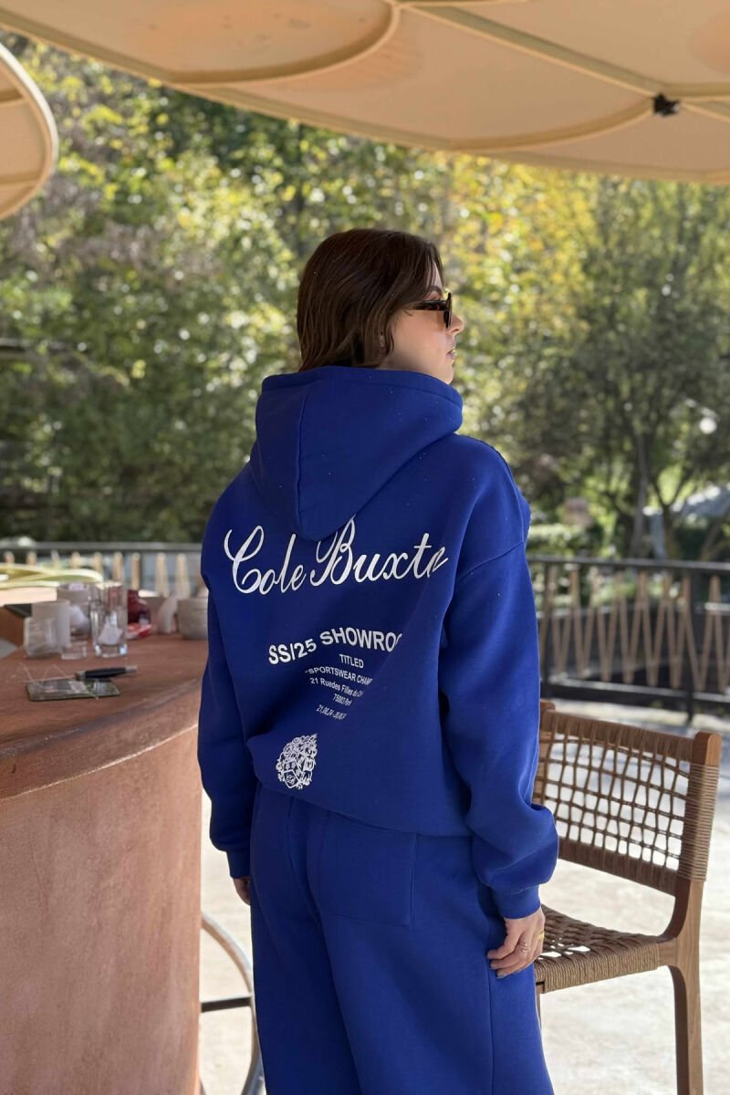 BACK DESIGN FLUFFY HOODIE+ SWEATPANTS WOMEN SET BLUE/BLU - 5