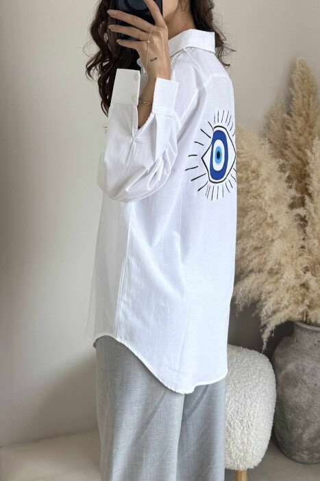 BACK DESIGN ONE COLOR LONG SLEEVE WOMEN SHIRT WHITE-E BARDHE - 4