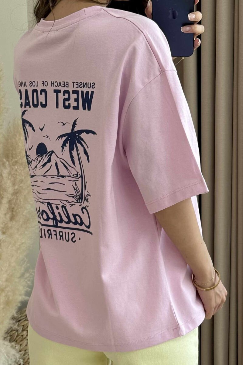 BACK DESIGN ONE COLOR WOMEN T-SHIRT PINK/ROZE - 4