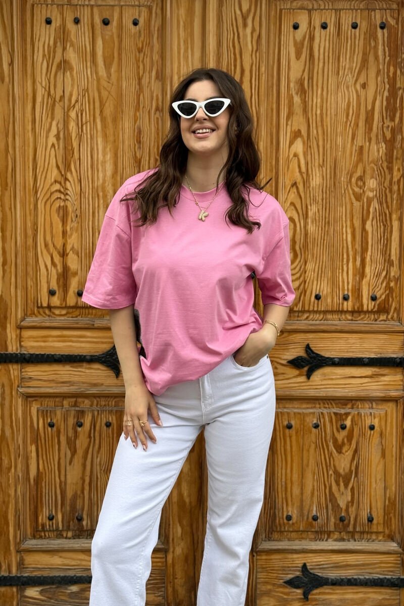 BACK DESIGN ONE COLOR WOMEN T-SHIRT PINK/ROZE - 1