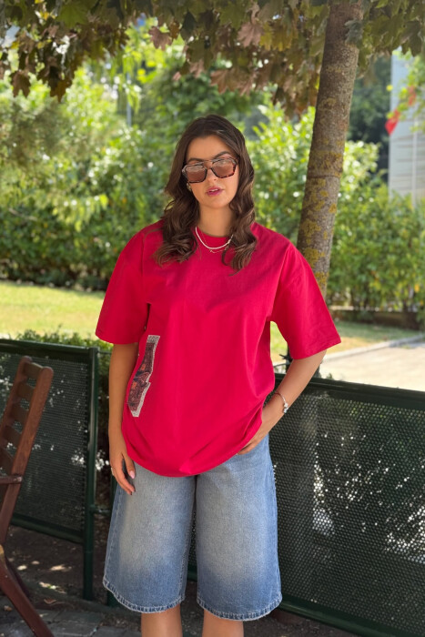 BACK DESIGN ONE COLOR WOMEN T-SHIRT RED/E KUQE 