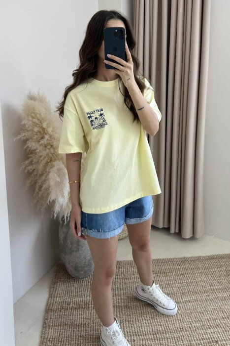 BACK DESIGN ONE COLOR WOMEN T-SHIRT YELLOW/E VERDHE - 4