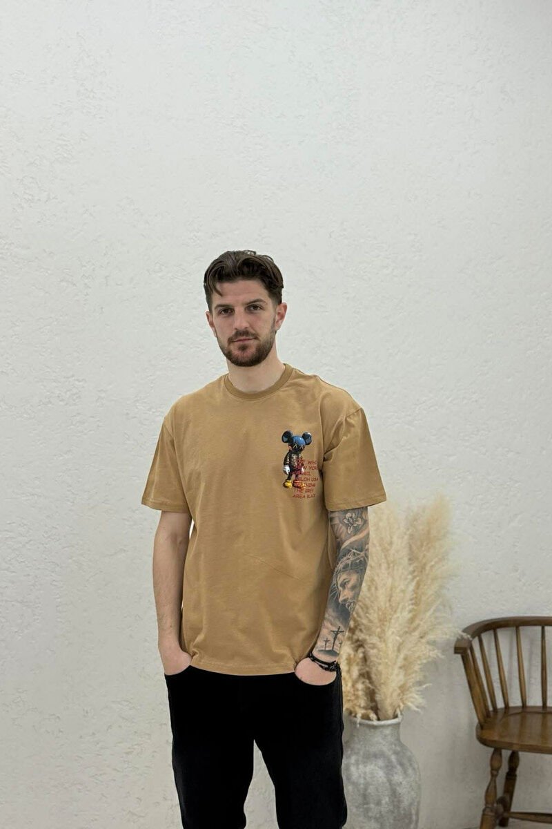 BACK IMAGE DESIGN MEN T-SHIRT LIGHT BROWN/KAZB - 1