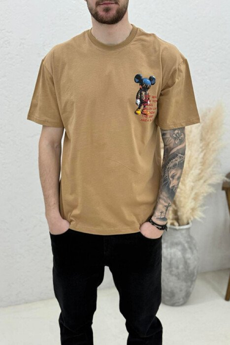 BACK IMAGE DESIGN MEN T-SHIRT LIGHT BROWN/KAZB - 2