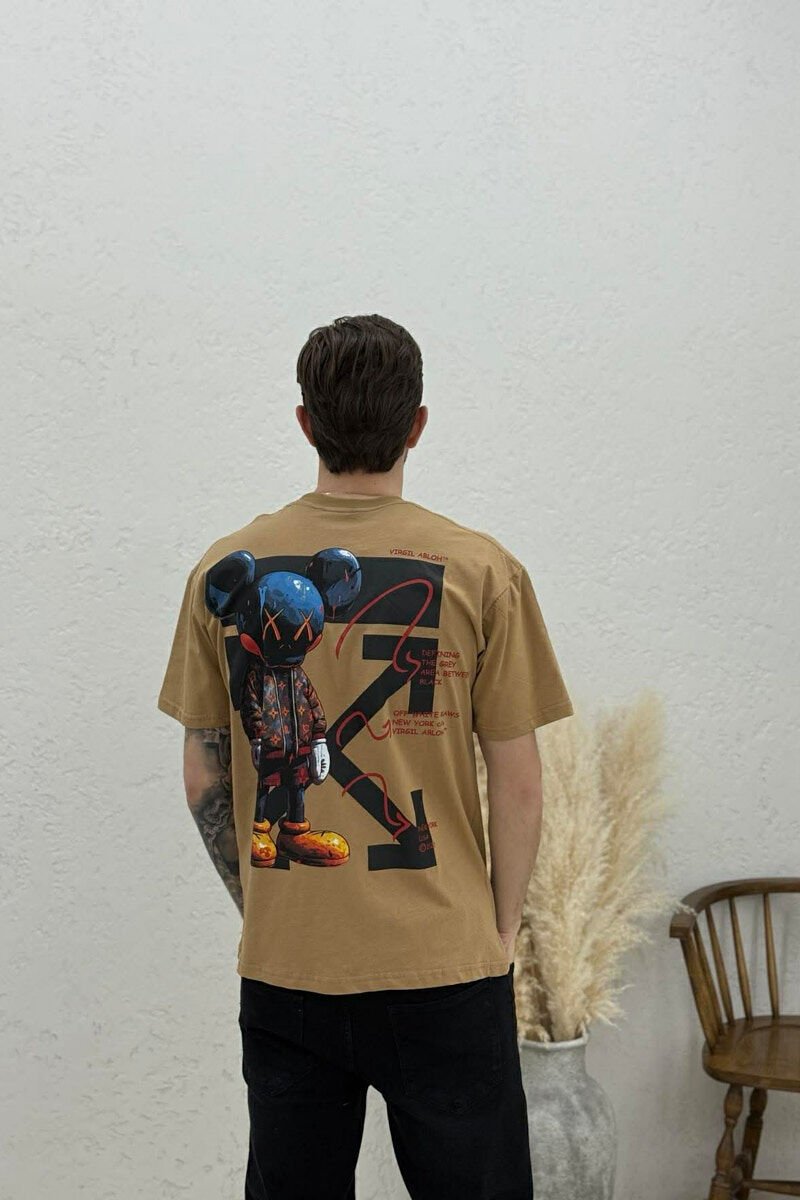 BACK IMAGE DESIGN MEN T-SHIRT LIGHT BROWN/KAZB - 4