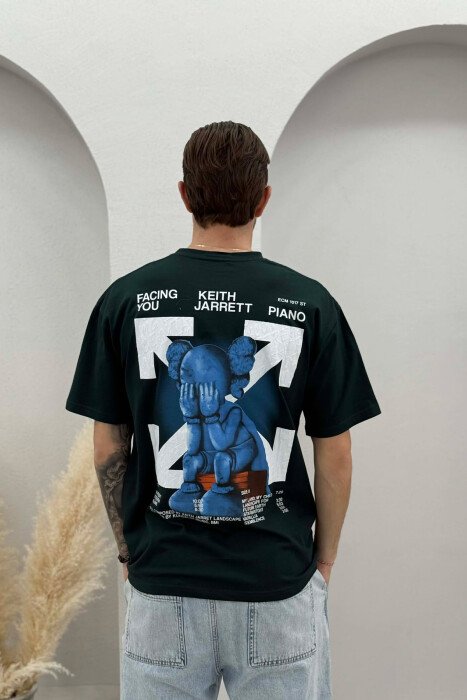 BACK IMAGE & FRONT WRITTINGS MEN T-SHIRT DARK GREEN/JEE - 4