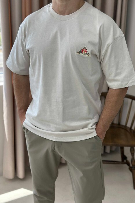 BACK IMAGE ROUND NECK MEN T-SHIRT CREAM/KREM - 1