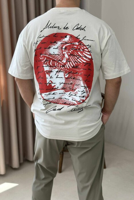 BACK IMAGE ROUND NECK MEN T-SHIRT CREAM/KREM - 4