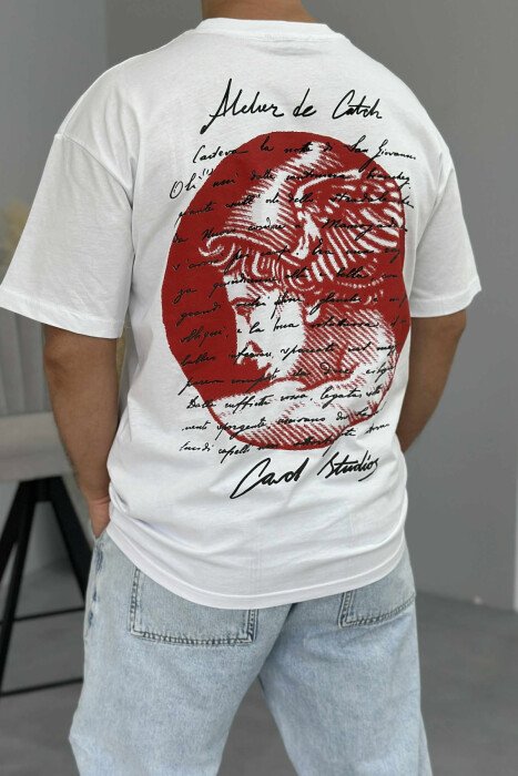 BACK IMAGE ROUND NECK MEN T-SHIRT WHITE-E BARDHE - 4