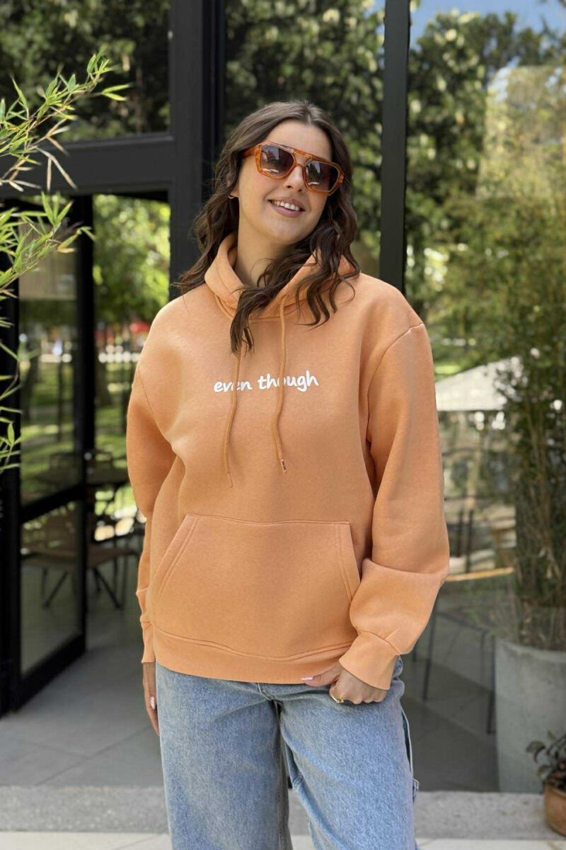 BACK IMAGE & WRITTINGS FLUFFY WOMEN HOODIE ORANGE/PORTOKALLI - 2