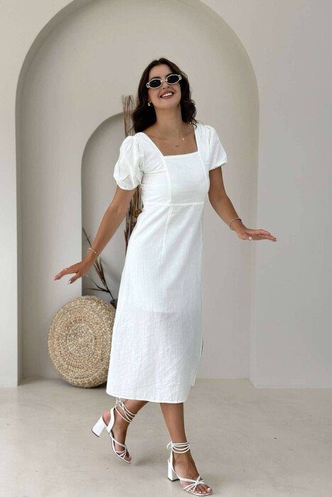 BACK LACING SQUARE NECK WOMEN DRESS WHITE-E BARDHE - 2