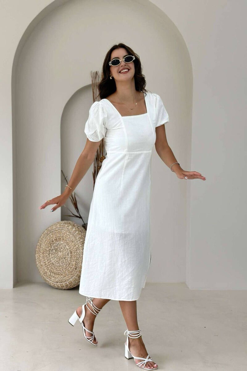 BACK LACING SQUARE NECK WOMEN DRESS WHITE-E BARDHE - 2