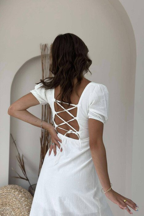 BACK LACING SQUARE NECK WOMEN DRESS WHITE-E BARDHE - 3