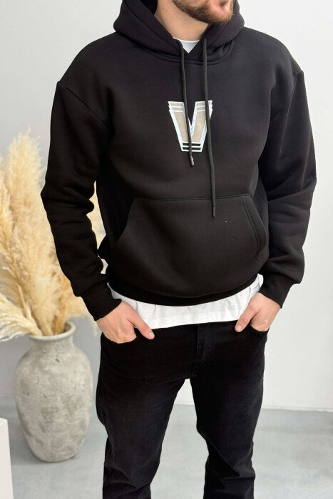 BACK WRITTING FLUFFY MEN HOODIE BLACK/ E ZEZE - KLAUDIO FASHION