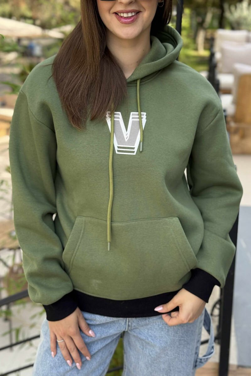 BACK WRITTING FLUFFY WOMEN HOODIE BLACK-GREEN/ZEJE - 5