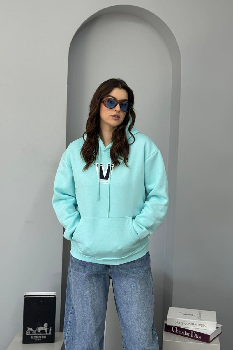BACK WRITTING FLUFFY WOMEN HOODIE BLUE-MINT/BLME - 1