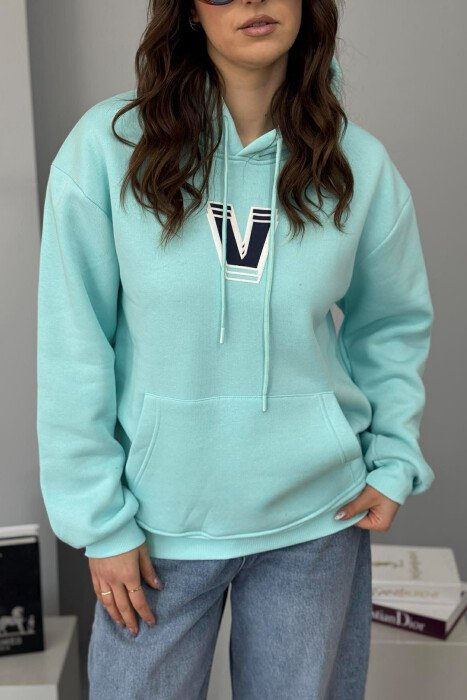 BACK WRITTING FLUFFY WOMEN HOODIE BLUE-MINT/BLME - 4