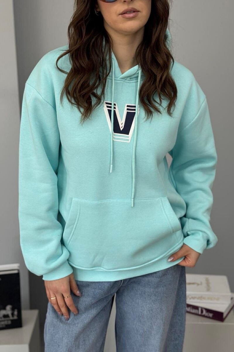 BACK WRITTING FLUFFY WOMEN HOODIE BLUE-MINT/BLME - 4