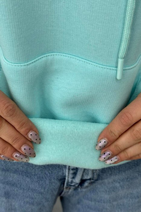 BACK WRITTING FLUFFY WOMEN HOODIE BLUE-MINT/BLME - 5