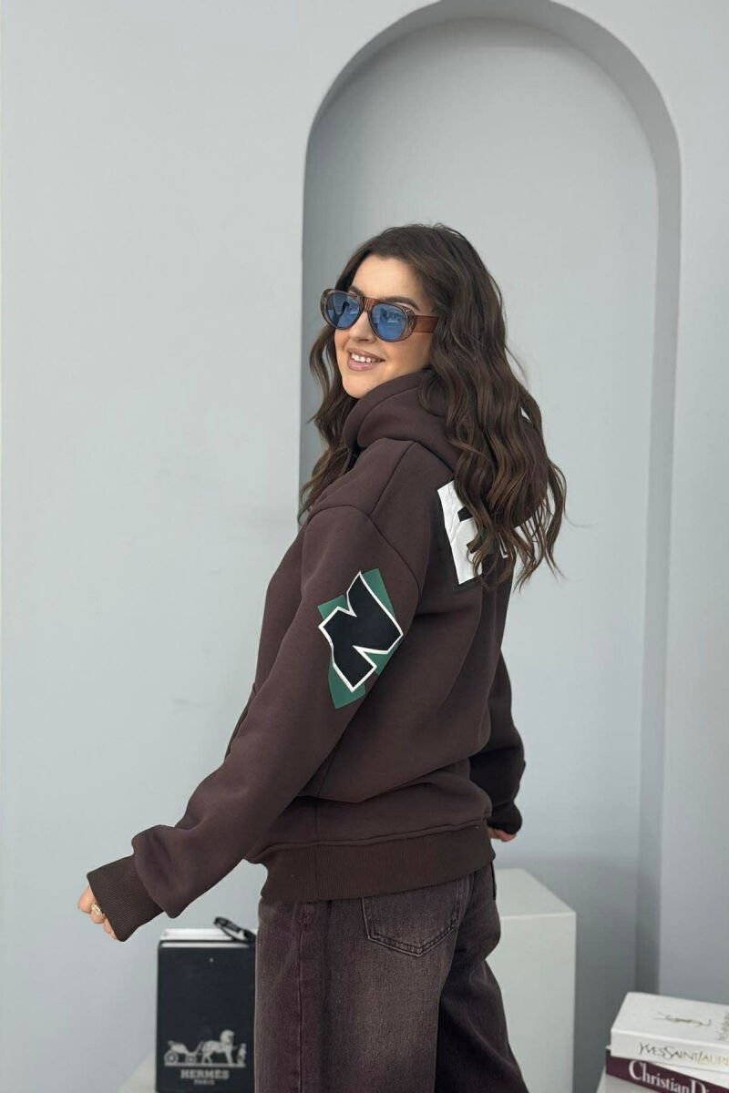 BACK WRITTING FLUFFY WOMEN HOODIE DARK BROWN/KAE - 2