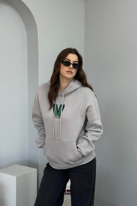 BACK WRITTING FLUFFY WOMEN HOODIE GREY/GRI - 1