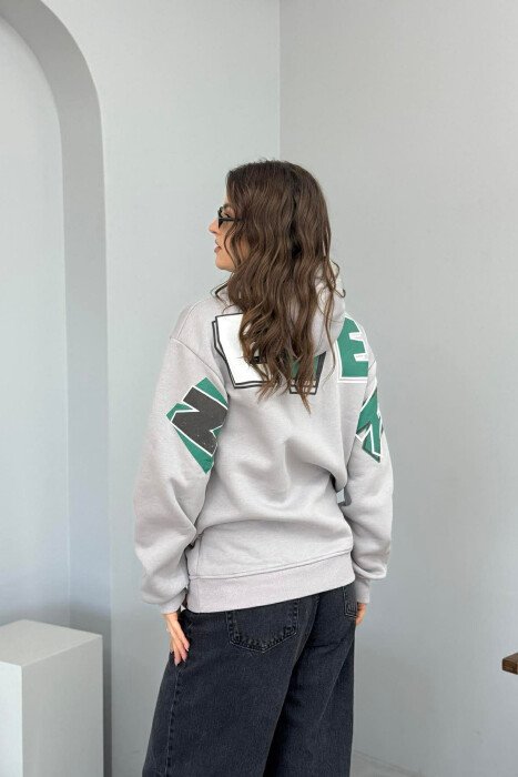BACK WRITTING FLUFFY WOMEN HOODIE GREY/GRI - 2
