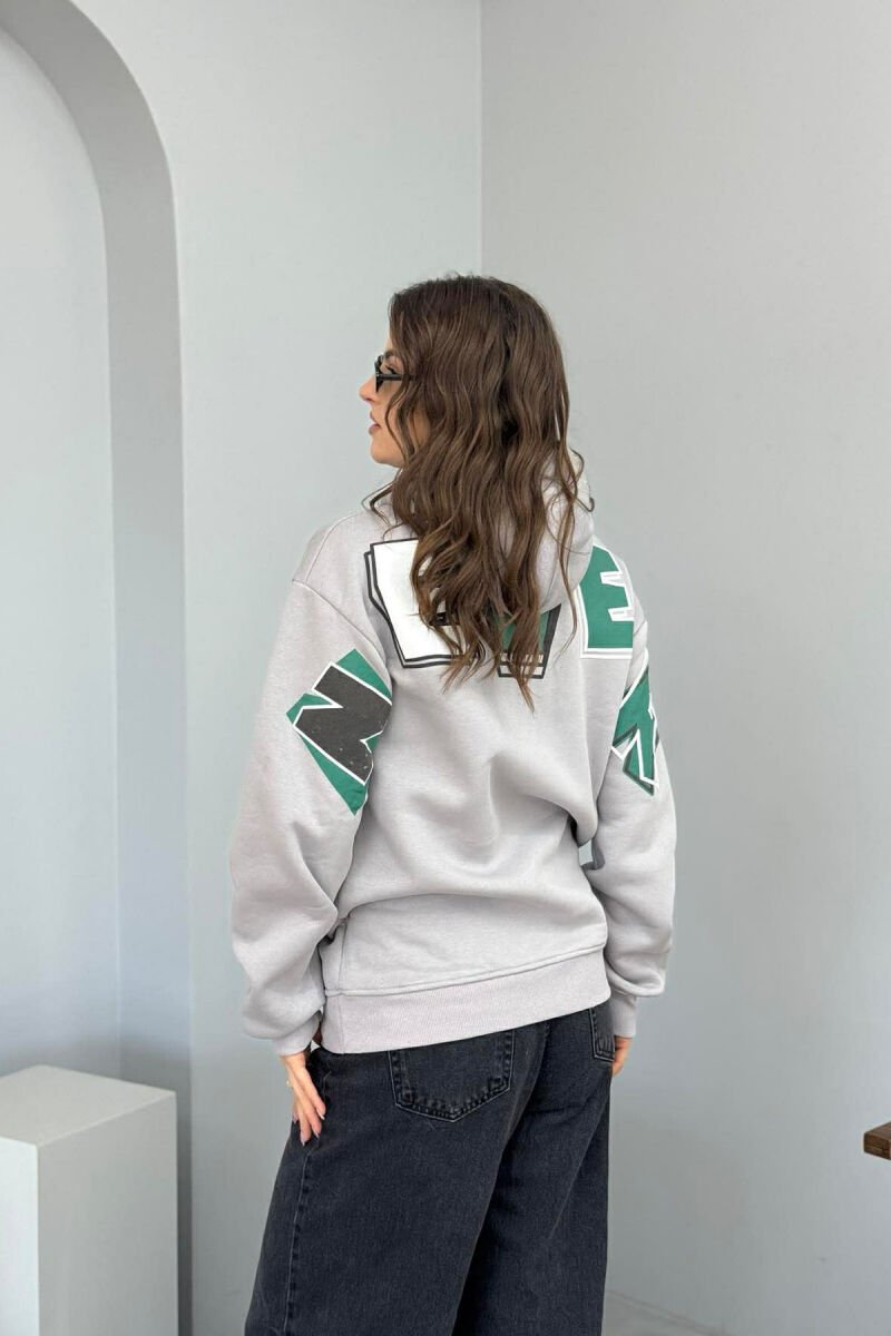 BACK WRITTING FLUFFY WOMEN HOODIE GREY/GRI - 2