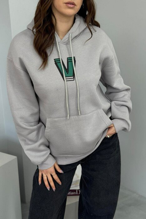 BACK WRITTING FLUFFY WOMEN HOODIE GREY/GRI - 3
