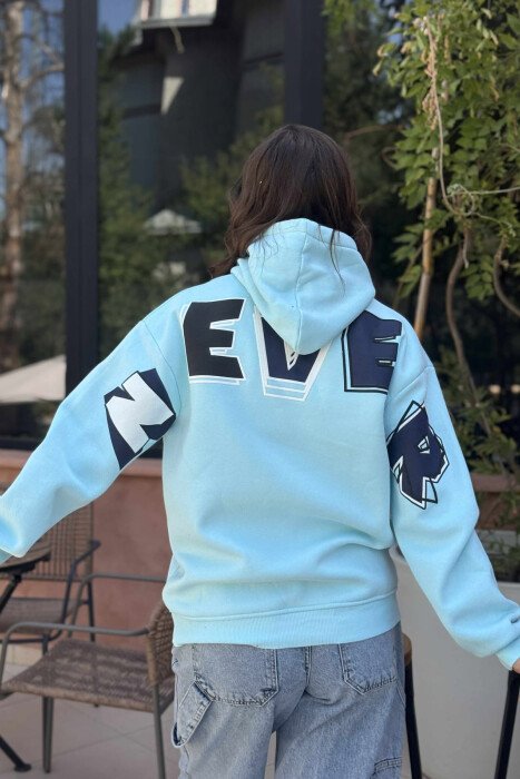 BACK WRITTING FLUFFY WOMEN HOODIE LIGHTBLUE/BZ - 4