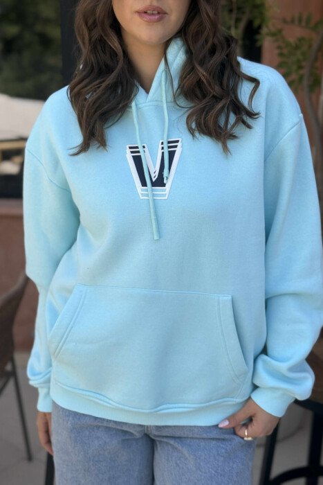 BACK WRITTING FLUFFY WOMEN HOODIE LIGHTBLUE/BZ - 5