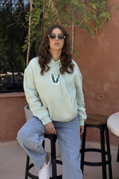 BACK WRITTING FLUFFY WOMEN HOODIE MINT/MENTE - KLAUDIO FASHION