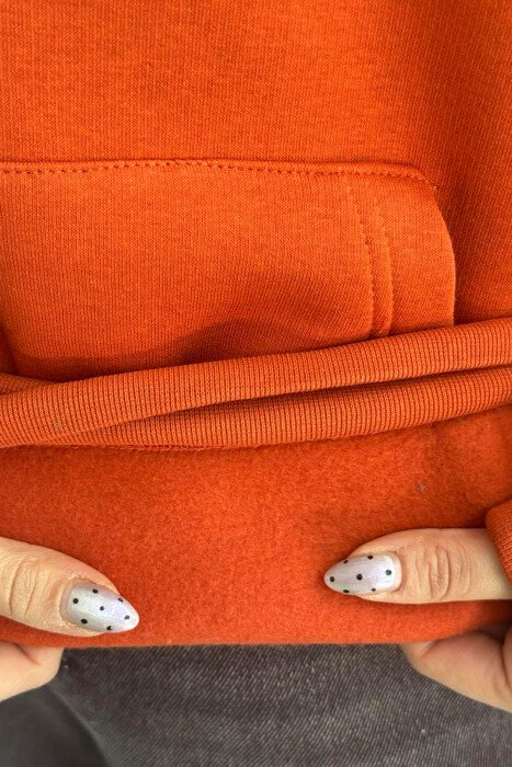 BACK WRITTING FLUFFY WOMEN HOODIE ORANGE/PORTOKALLI - 4
