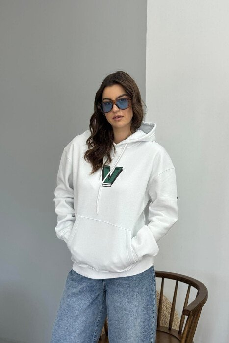 BACK WRITTING FLUFFY WOMEN HOODIE WHITE-E BARDHE 
