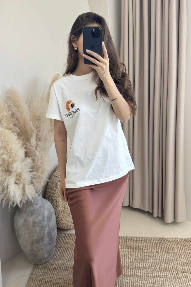 BACK WRITTINGS ONE COLOR WOMEN T-SHIRT WHITE-E BARDHE - 1