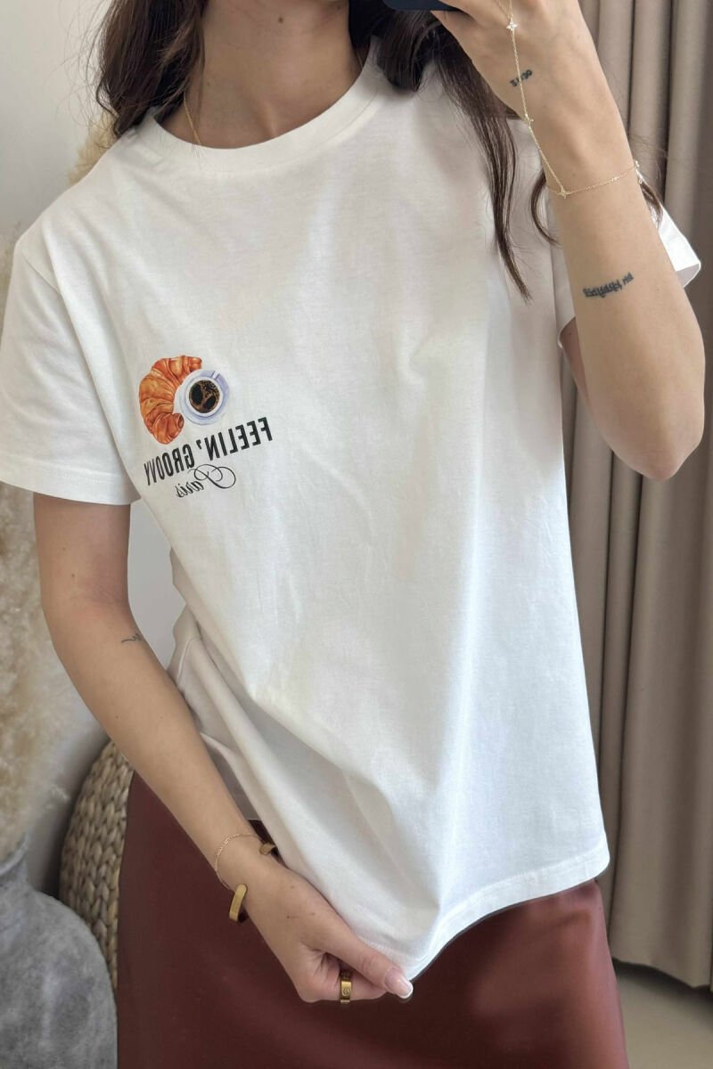 BACK WRITTINGS ONE COLOR WOMEN T-SHIRT WHITE-E BARDHE - 2