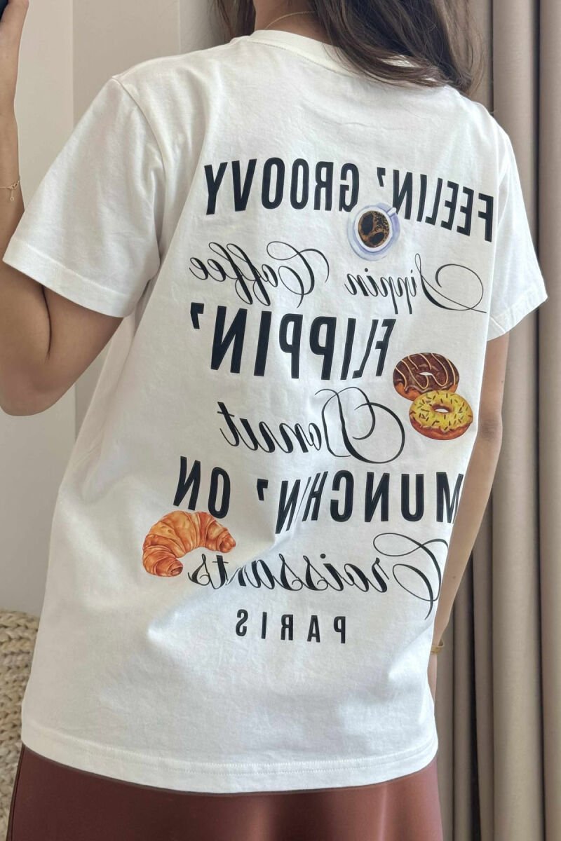 BACK WRITTINGS ONE COLOR WOMEN T-SHIRT WHITE-E BARDHE - 3