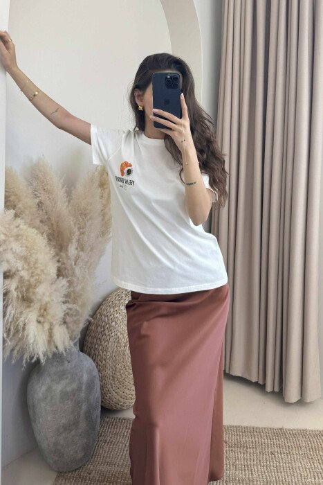 BACK WRITTINGS ONE COLOR WOMEN T-SHIRT WHITE-E BARDHE - 4