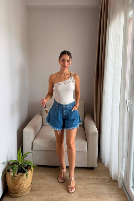 BAGGY WOMAN SHORT JEANS DARK BLUE/BEE 