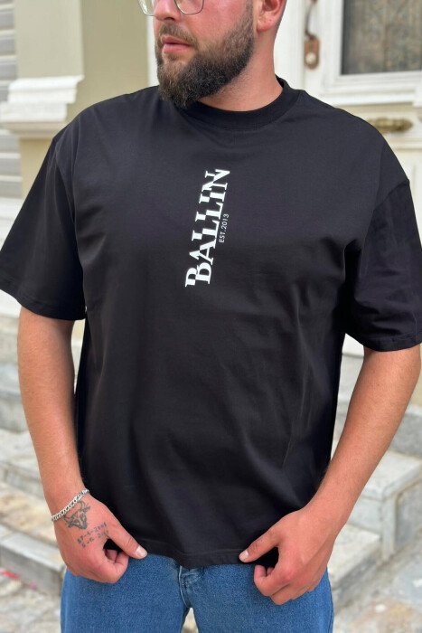 BALLIN WRITTING ONE COLOR MEN T-SHIRT BLACK/ E ZEZE - KLAUDIO FASHION