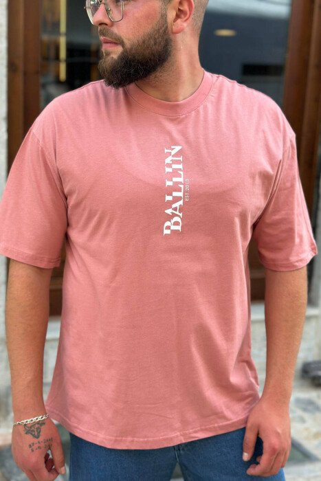 BALLIN WRITTING ONE COLOR MEN T-SHIRT POWDER/PUDER - KLAUDIO FASHION