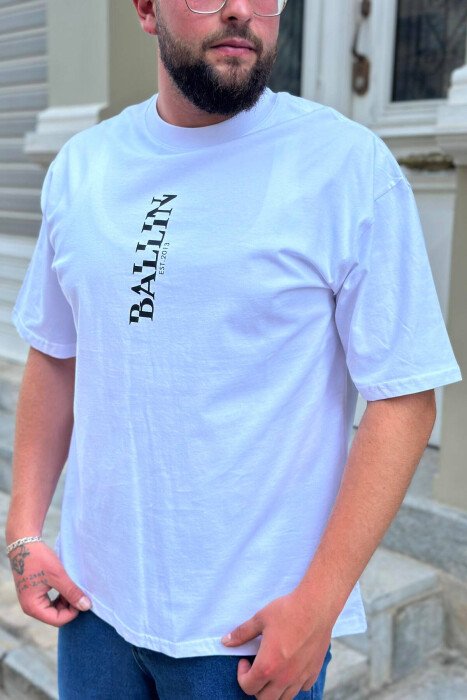 BALLIN WRITTING ONE COLOR MEN T-SHIRT WHITE-E BARDHE - KLAUDIO FASHION