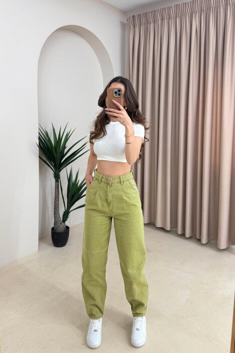 BALLON ONE COLOR WOMAN JEANS LIGHT GREEN/JEZB - KLAUDIO FASHION