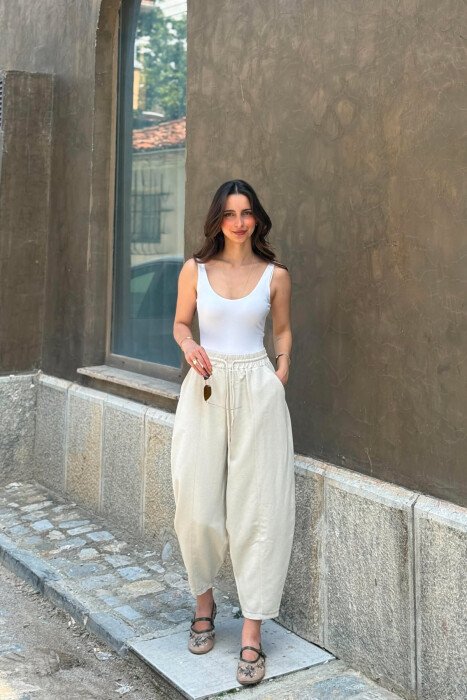 BALLON ONE COLOR WOMAN TROUSERS CREAM/KREM - 1