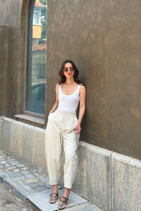 BALLON ONE COLOR WOMAN TROUSERS CREAM/KREM - 3