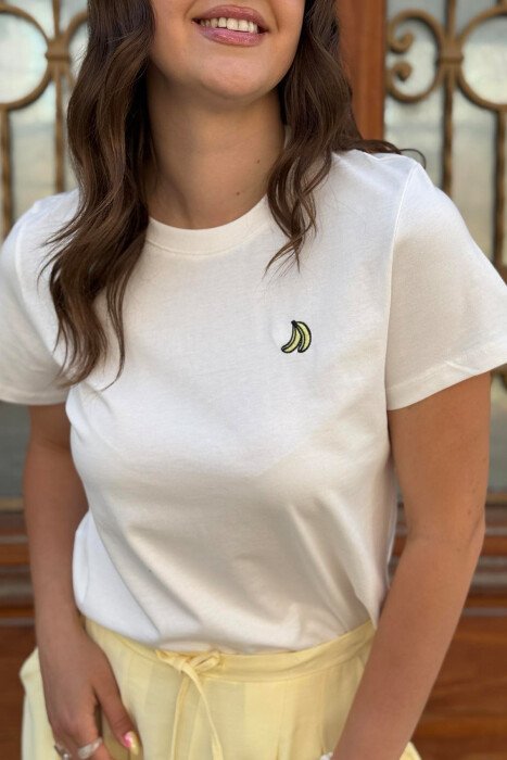 BANANA LOGO ONE COLOR ROUND NECK WOMEN T-SHIRT WHITE-E BARDHE - 3